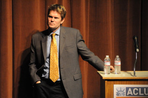 Mike German, former FBI agent, now National Security Coun sel of the American Civil Liberties Union (ACLU), speaking at Broadway Performance Hall, Seattle, Washington. Photo By: Joe Mabel 