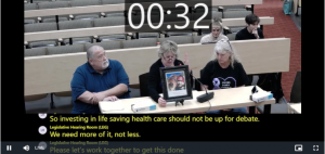 Laurie McDougall, Lynn Wencus, and Gary Carter, members of the Massachusetts Organization for Addiction Recovery, testifying before the Massachusetts Legislature’s Joint Committee on Mental Health, Substance Use and Recovery on Sept 15 2025