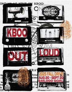 KBOO Graphic: Out Loud 2025 Fall Drive Aug 20-Sept 20 $45,000 Goal